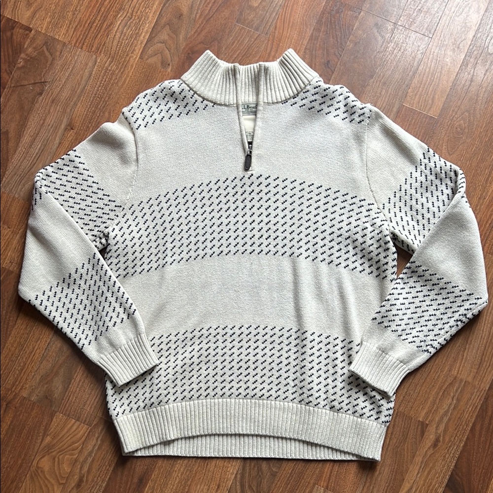 L.L. Bean Gray and Cream Zip Up Sweater